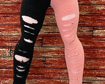 Pink black ripped leggings