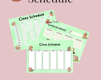Horario de clases en PDF Capybara / Horario escolar editable / Horario escolar imprimible / Planificador semanal para estudiantes / Plantilla digital en PDF