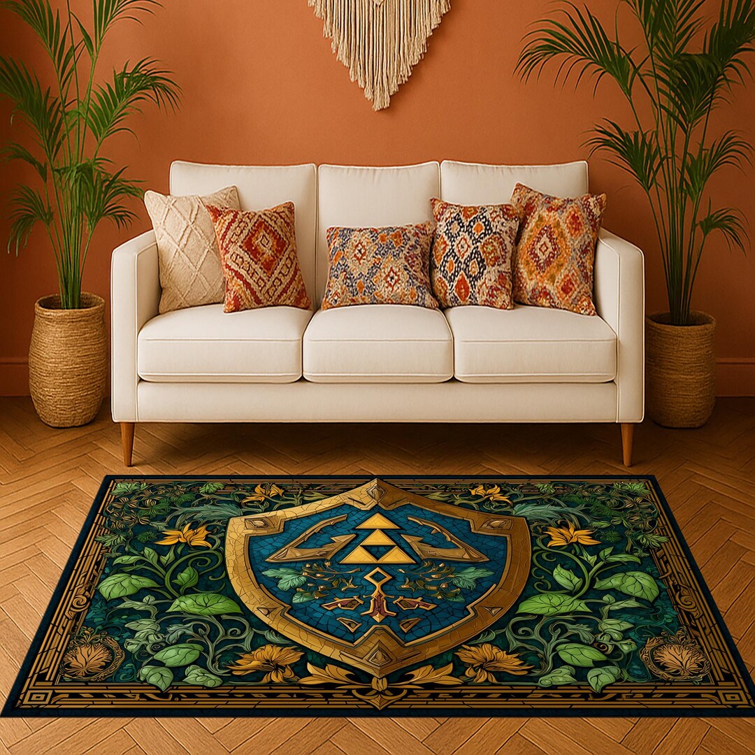 Triforce Shield Rug: Zelda Hylian Crest, Gamer Room Decor - Etsy