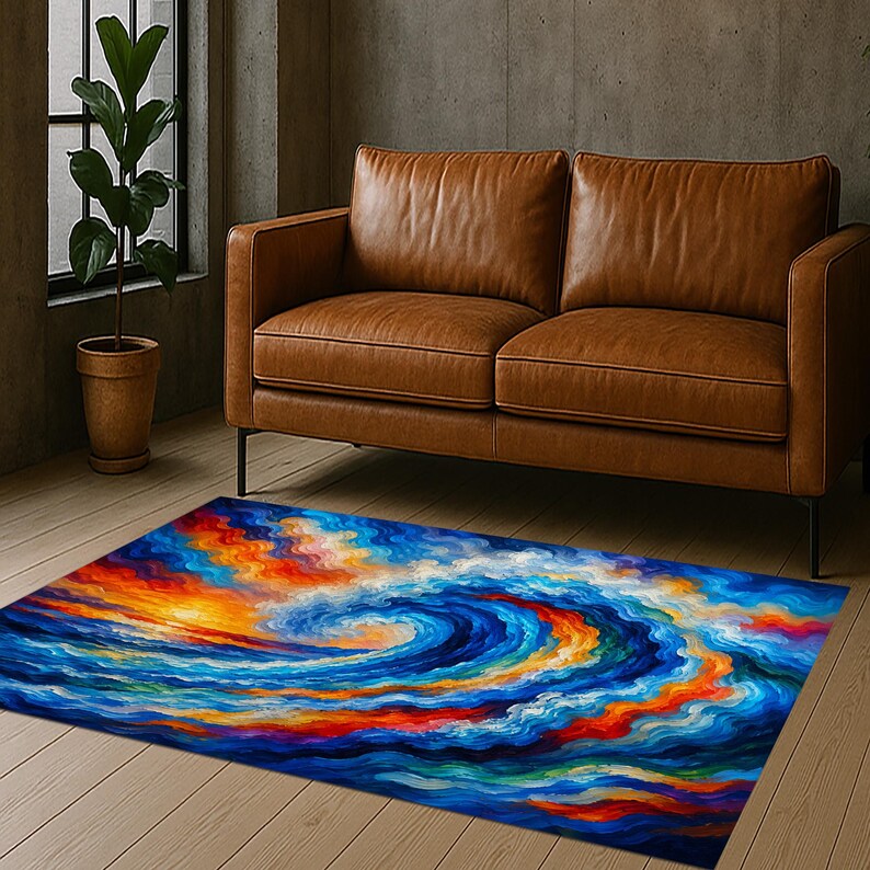 Colorful Ocean Wave Rug, Abstract Seascape Area Rug, Sunset Wave ...