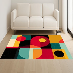 Geometric Bauhaus Rug: Abstract Color Block, Mid-Century Modern
