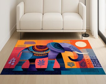 Tribal Elephant Area Rug: Boho African Decor
