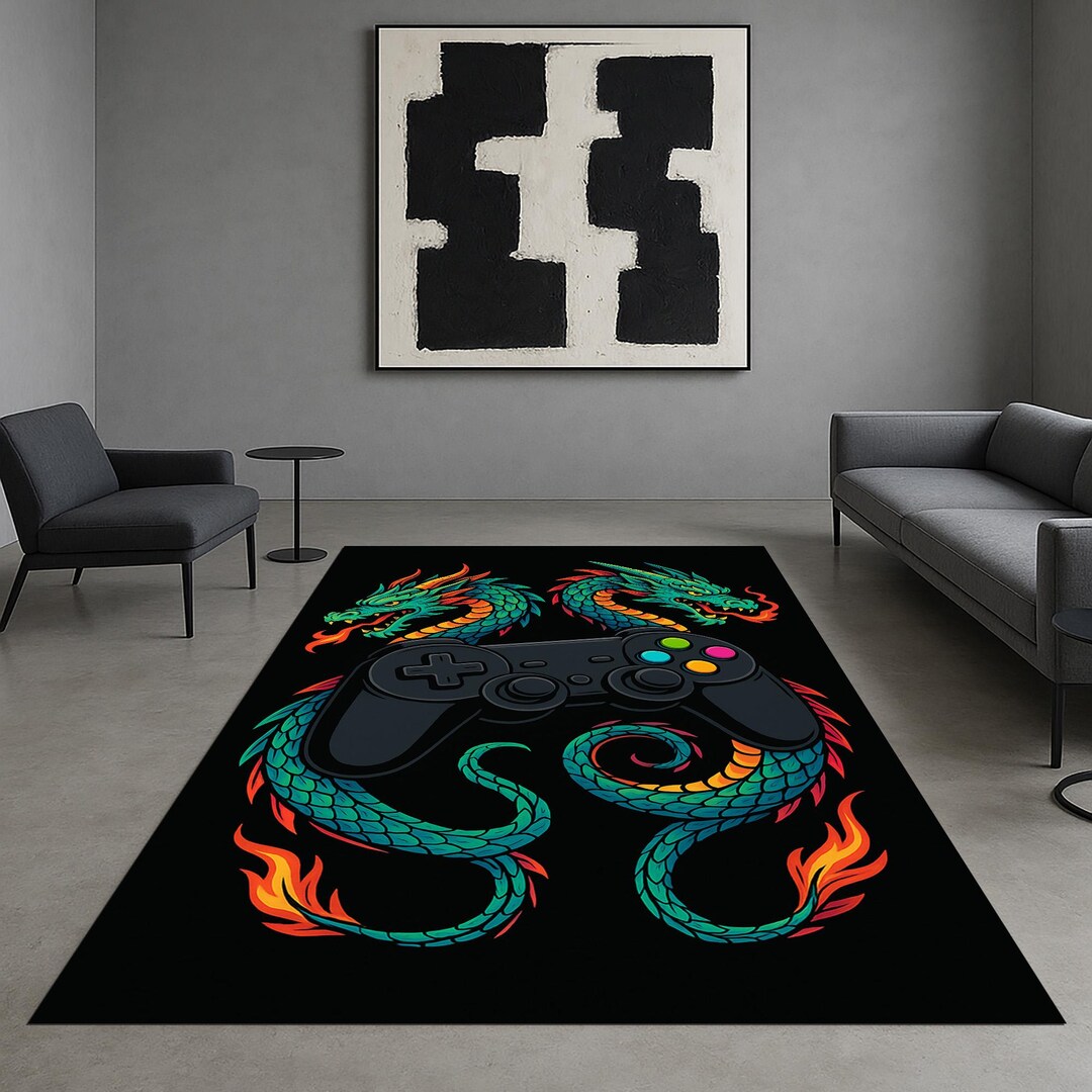 Controller Rugs Dragon Gamer Rug: Twin Serpent Controller, Arcade Living Room Decor - Etsy