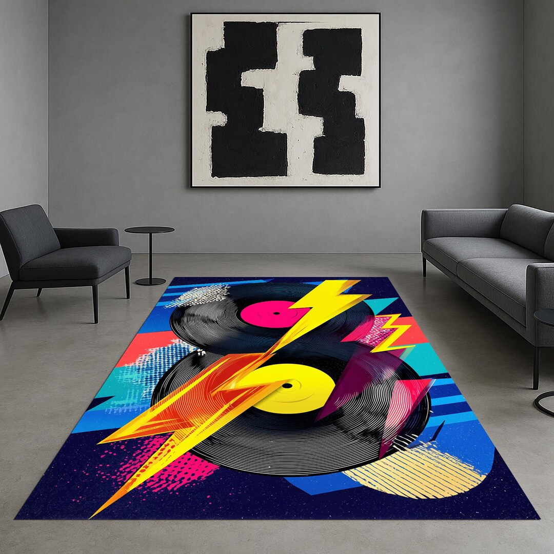 Retro Vinyl Record Rug: Colorful Music Room Decor - Etsy