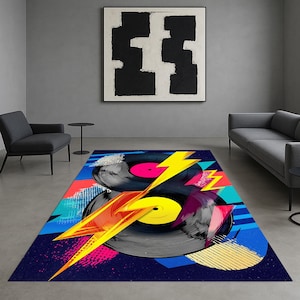 Retro Vinyl Record Rug: Colorful Music Room Decor