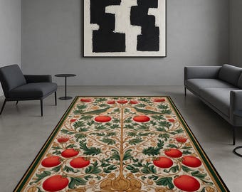 William Morris Granatapfel Teppich: Jugendstil Obst & Vogel Design