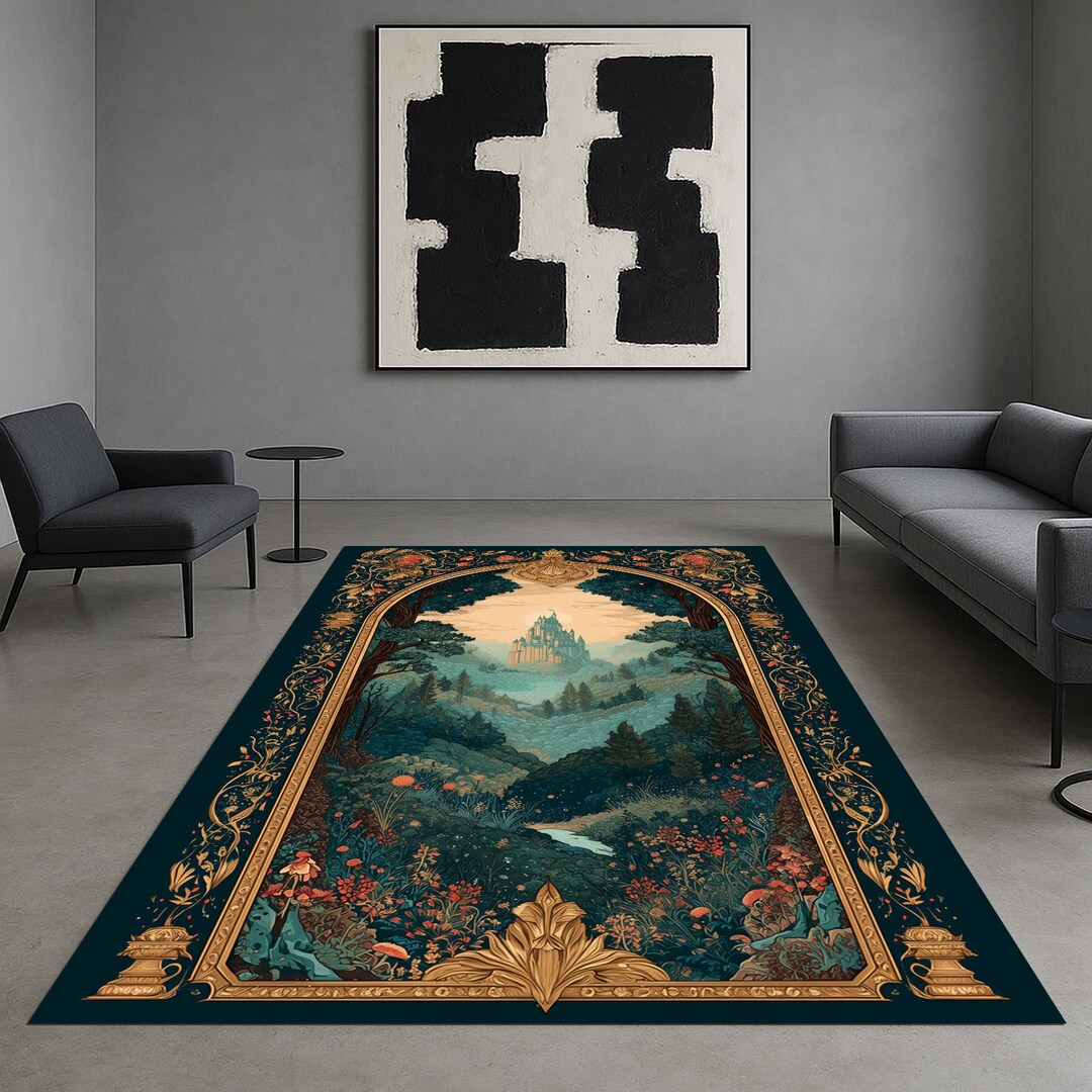 Fantasy Rug Collection Fantasy Castle Rug: Enchanted Forest Scenic Design - Etsy