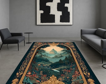 Fantasy Castle Rug: Enchanted Forest Scenic Design
