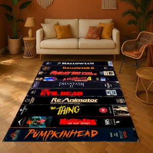 Tapis VHS d'horreur : tapis adhésif rétro pour le dos, jaquettes de films sombres, décoration effrayante classique