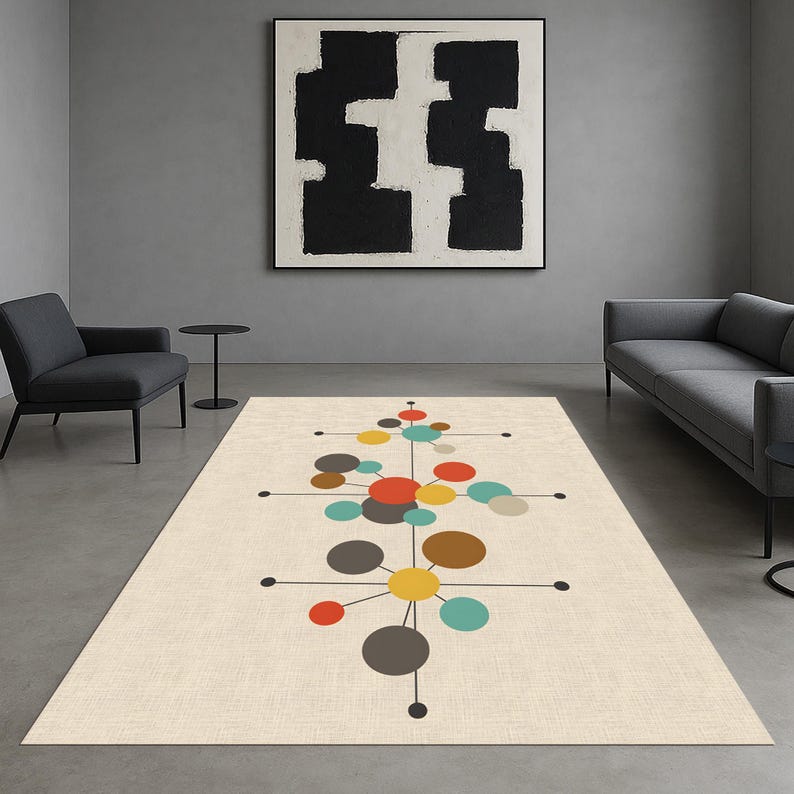Mid-century Atomic Rug: Colorful Retro Circles Carpet, Teal Orange ...
