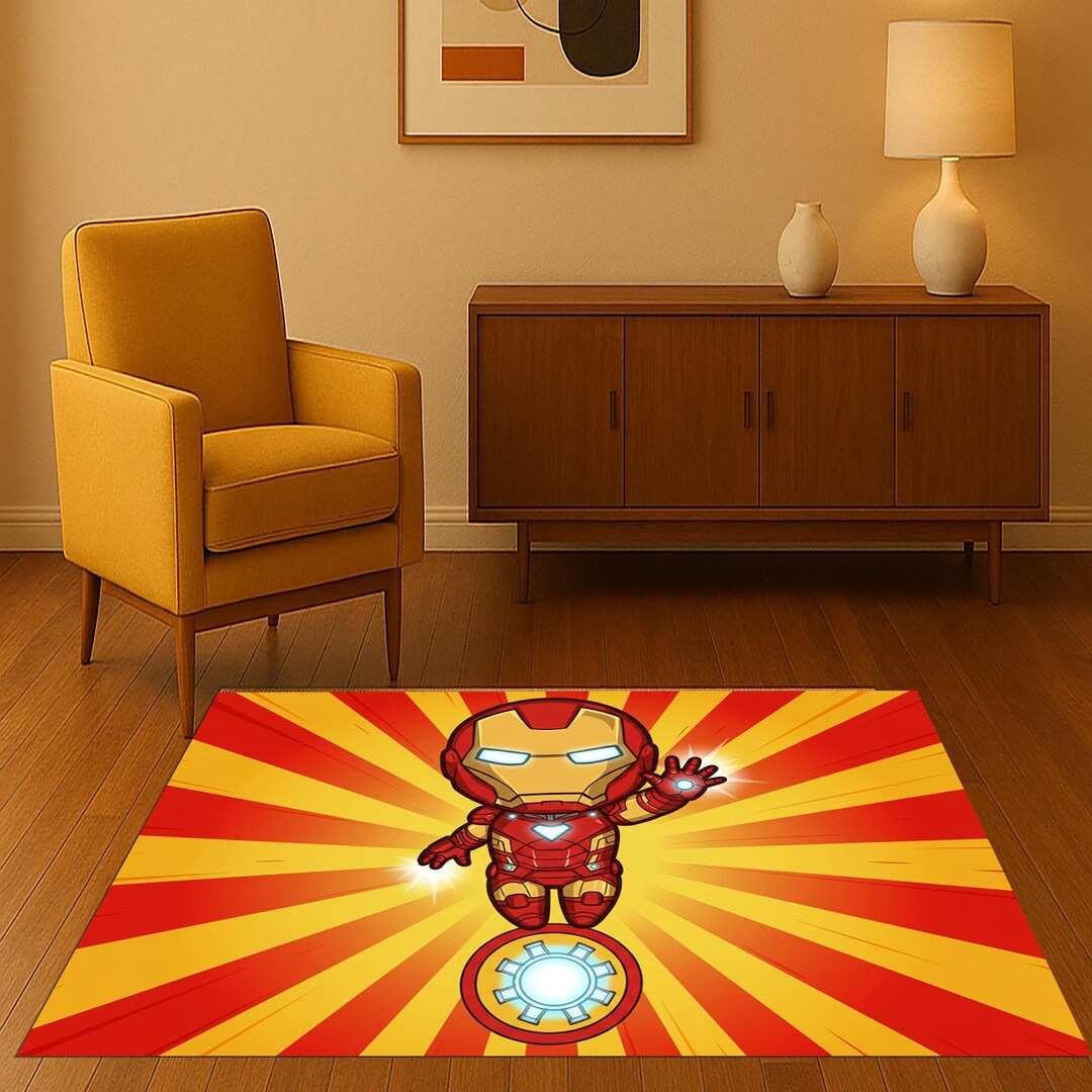 Icoon Man Rug Iron Man Rug: Chibi Superhero Cartoon, Kids Room Gamer Decor - Etsy