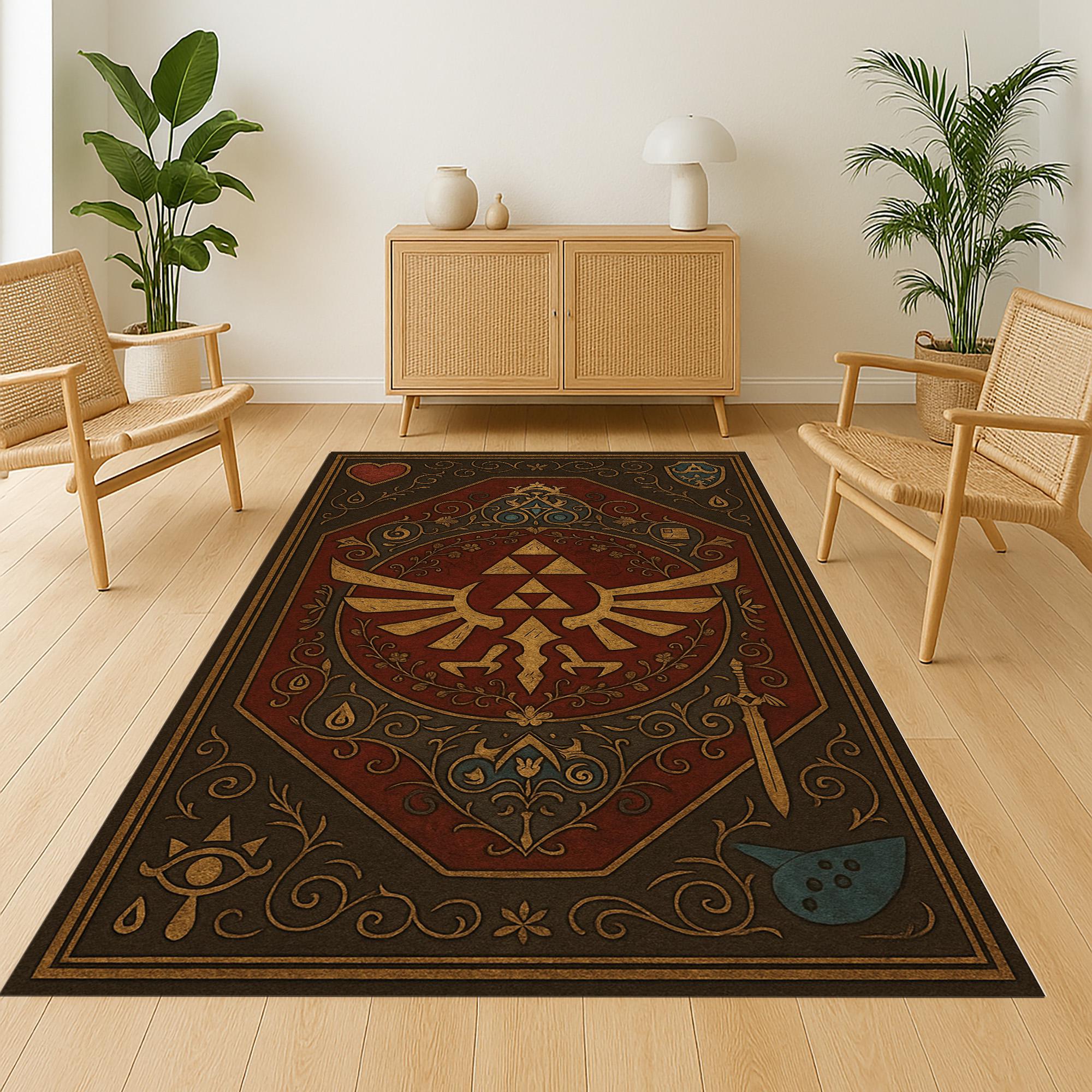 Zelda Triforce Rug: Hylian Crest Design, Non-slip Cotton Backing - Etsy