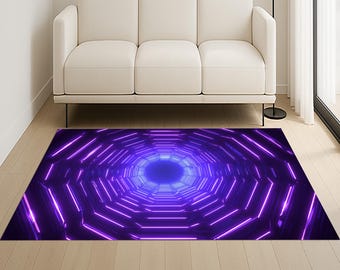 Tapete Túnel Neon: Corredor Roxo Futurista, Decoração Moderna para Sala de Jogos