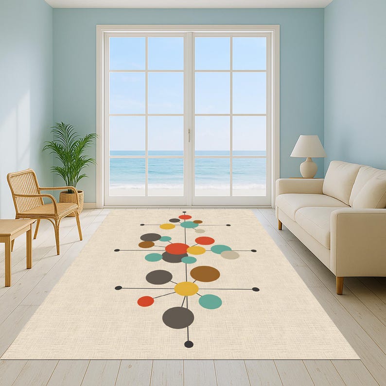 Mid-century Atomic Rug: Colorful Retro Circles Carpet, Teal Orange ...