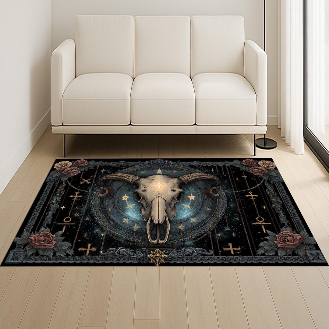 Goat Skull Cosmic Rug: Gothic Witchcraft Constellation Decor - Etsy
