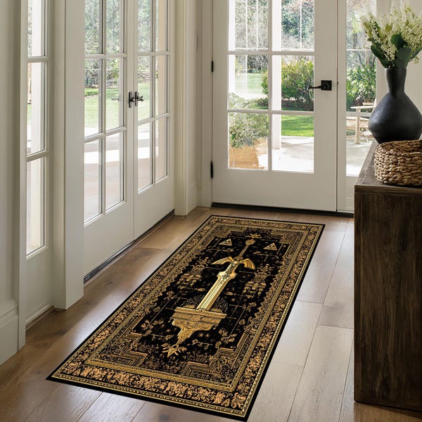 Zelda Sword Runner Rug; Gamer Room Decor,Triforce Desing