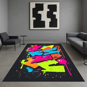 Tapis néon graffiti : décoration street art vibrante