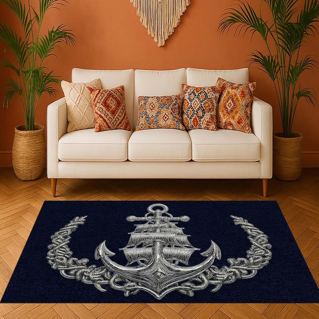 Nautical Anchor Rug: Maritime Ship, Rope Knot Accent - Etsy