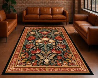 William Morris Style Floral Botanical Rug: Arts & Crafts Home Decor