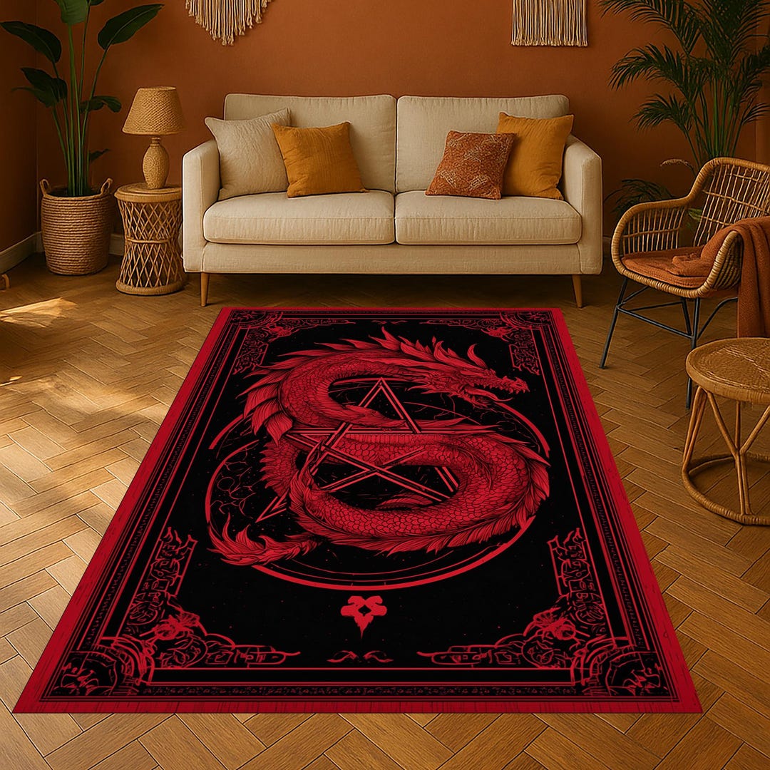Dnd Red Rug Red Dragon Rug: Gothic Pentagram Mythical Beast, Occult Fantasy Fire ...