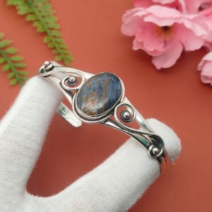 Charoite Bangle: Sterling Silver Adjustable Cuff Bracelet Gemstone Jewellery