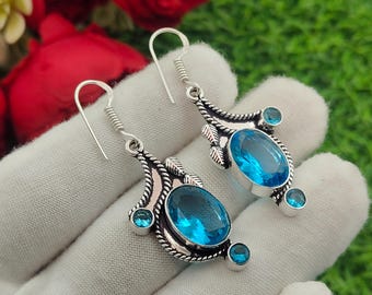 Handmade Swiss Blue Topaz Sterling Silver Dangle Earrings