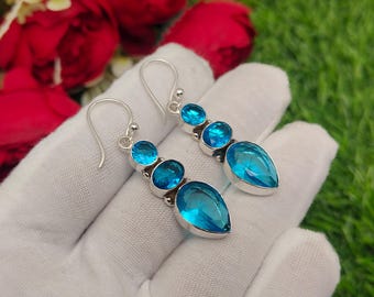Handmade Swiss Blue Topaz Sterling Silver Dangle Earrings