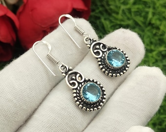 Handmade Swiss Blue Topaz Sterling Silver Dangle Earrings