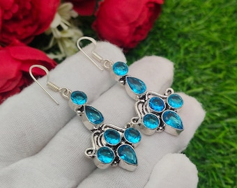 Handmade Swiss Blue Topaz Sterling Silver Dangle Earrings