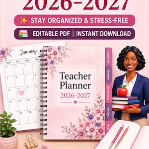Teacher Planner 2026-2027 Editable PDF | Weekly & Daily Lesson Plan | Classroom Organizer | Digital Download