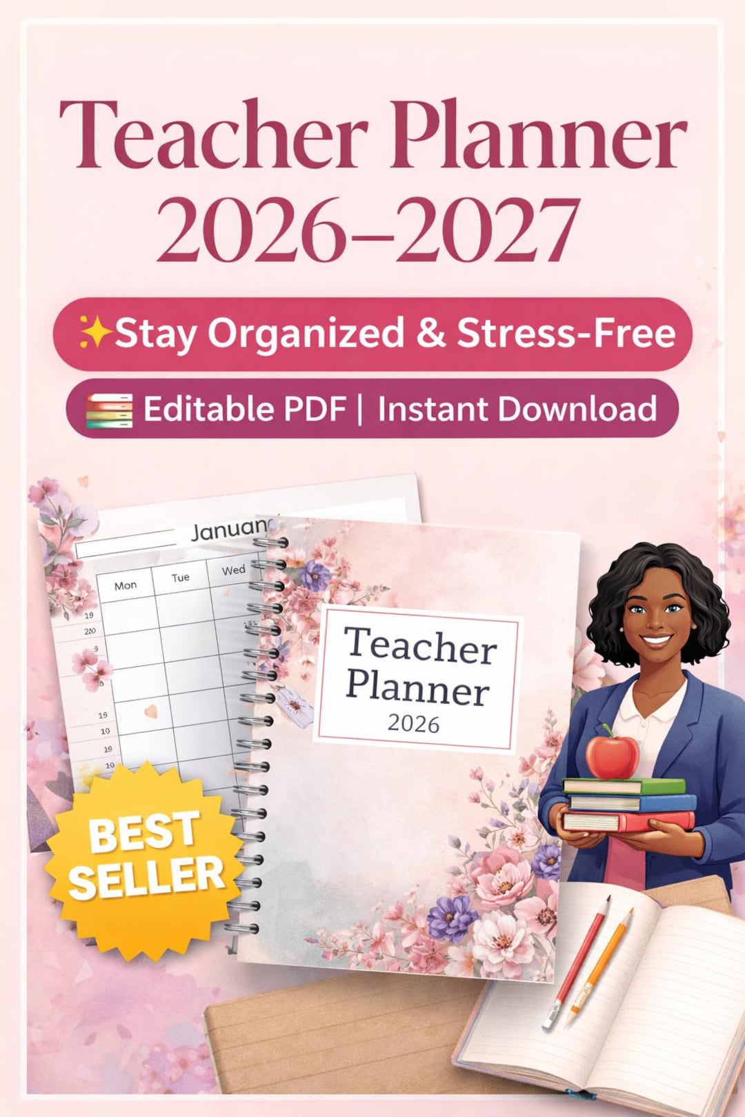 Teacher Planner 2026-2027 Editable PDF | Weekly & Daily Lesson Plan ...