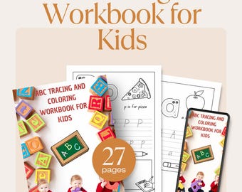Quaderno di lavoro per bambini con tracciamento e colorazione dell'alfabeto | Pagine per tracciare l'alfabeto | Materiale stampabile per l'apprendimento prescolare | Libro di attività dalla A alla Z