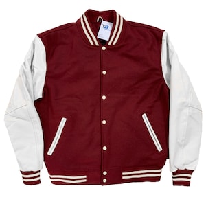 Men&#39;s Varsity Jacket Bomber Letterman Handmade Baseball College Jacket Wool Body and Leather Sleeves