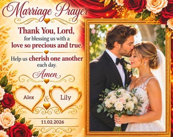 Marriage Prayer Canvas | Personalized Wedding Photo Wall Art, Custom Names & Date