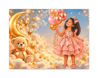 Pink Princess Birthday Canvas|Teddy and Moon Canvas