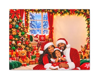 Personalized Family Christmas Portrait Canvas | Stretched Matte Wall Art