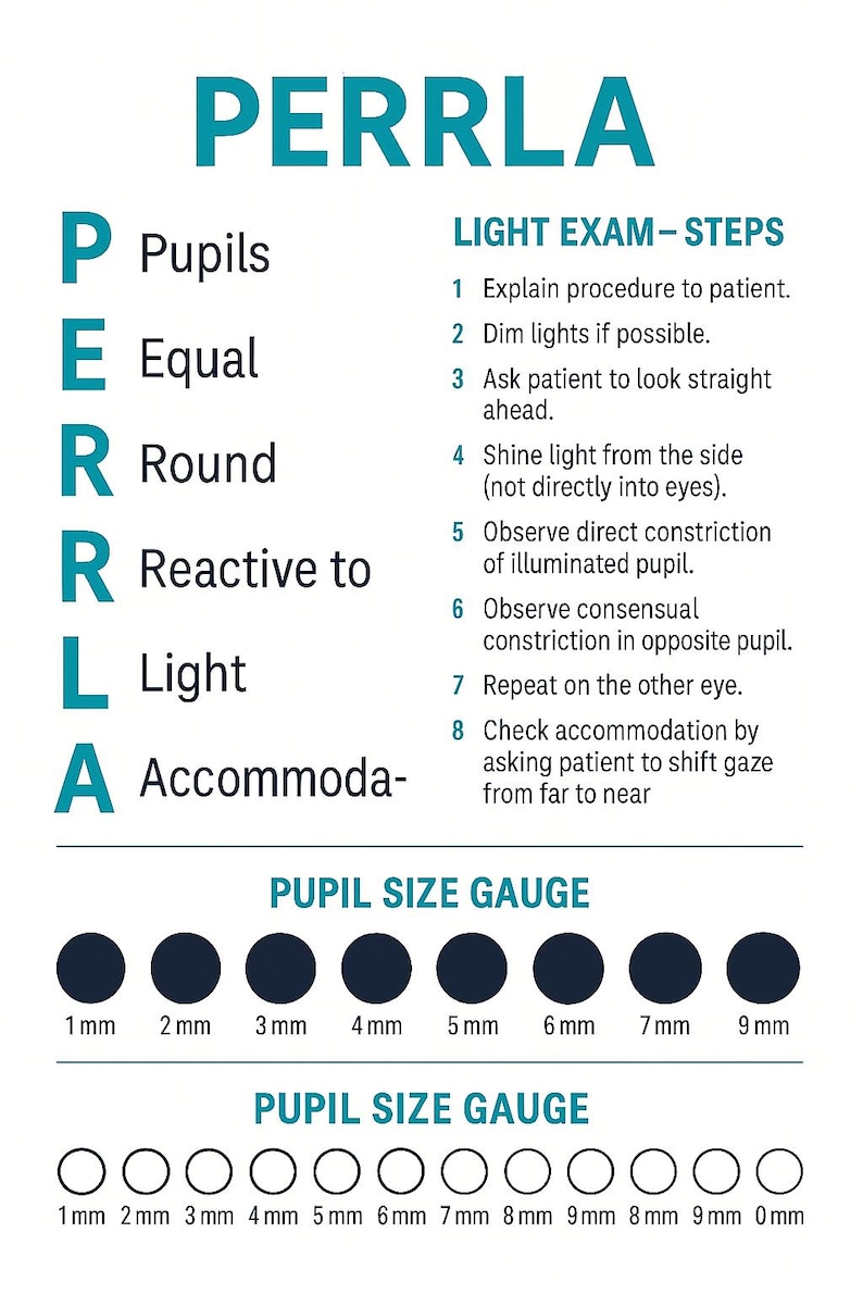 Prr R1la PERRLA Chart & Pupil Size Gauge: Nursing Assessment Guide (digital ...