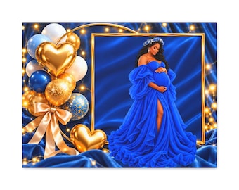 Blue Maternity  Canvas Print | Stretched Matte Wall Art, Gold Balloon Photo Backdrop