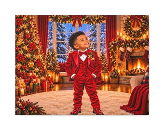 Personalized Christmas Boy Portrait Canvas | Matte Stretched Holiday Decor