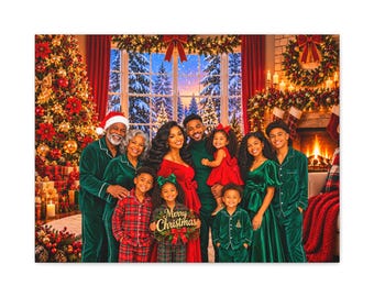 Family Christmas Portrait Canvas | Matte Stretched Holiday Wall Art|Holiday Decor