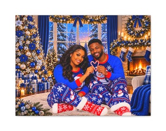 Personalized Couple Christmas Pajamas Canvas | Holiday Portrait Print