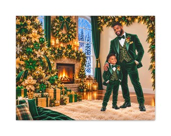 Personalized Father Son Christmas Portrait | Matte Canvas Print (Greenguard Gold Latex Inks)