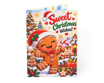 Gingerbread Santa Holiday Greeting Card | Christmas Cards Set