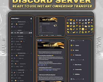 Configurazione del server Discord Oro e Nero / Design moderno e lussuoso della community
