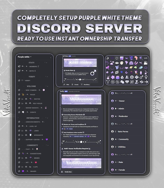 Fully Setup Purple & White Discord Server | Aesthetic Discord Template | Gaming Community Server Design