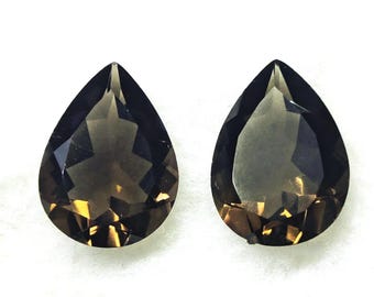 Natural Smoky Quartz Pear Shape 12.20 Ct Gemstone Pair | 12x16x6.50 mm Faceted Loose Quartz for Earrings & pandent
