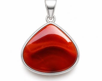 Red Carnelian Yamni Aqeeq Pendant in 925 Sterling Silver, Natural Red Agate Pendant, Handmade Statement Jewelry, 28x15x5mm Gemstone Pendant