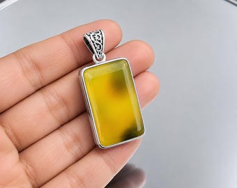 Natural Yellow Honey Carnelian Pendant 925 Sterling Silver Rectangle Gemstone Pendant Handmade Statement Jewelry 32x24x6mm Gift for Her