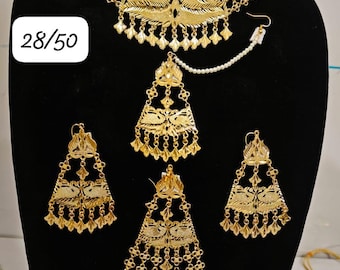 Punjabi Wedding Necklace Set: Gold Tone Jadau Bridal Jewelry
