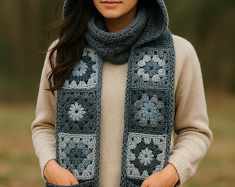 Hooded Granny Square Pocket Scarf Crochet Pattern